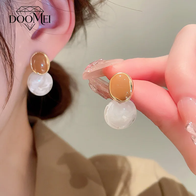 DOO MEI Simple Fashion Round  Drop Earrings for Women Marble Resin Earrings Female Jewelry Daily Office Wedding Accessory