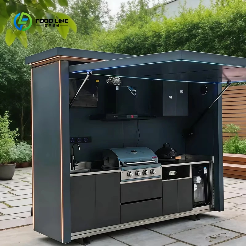 Folding Outdoor Party Kitchen Modern Stainless Steel Oven Integrated Barbecue Mobile Kitchen for Foreign Trade customized