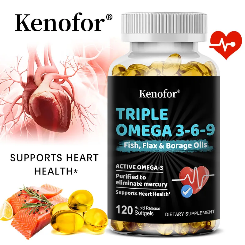 Triple Omega 3-6-9 - Aceite de pescado, aceite de lino y aceite de aburrido - Apoya la salud del corazón, del cerebro y de las articulaciones