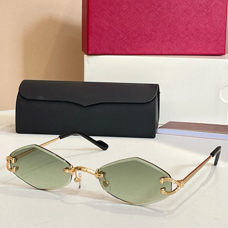 

Солнцезащитные очки KIZN INS Style для женщин, золотые, без оправы, особой формы, трендовые, роскошные, из сплава, безграничные, 2025 год