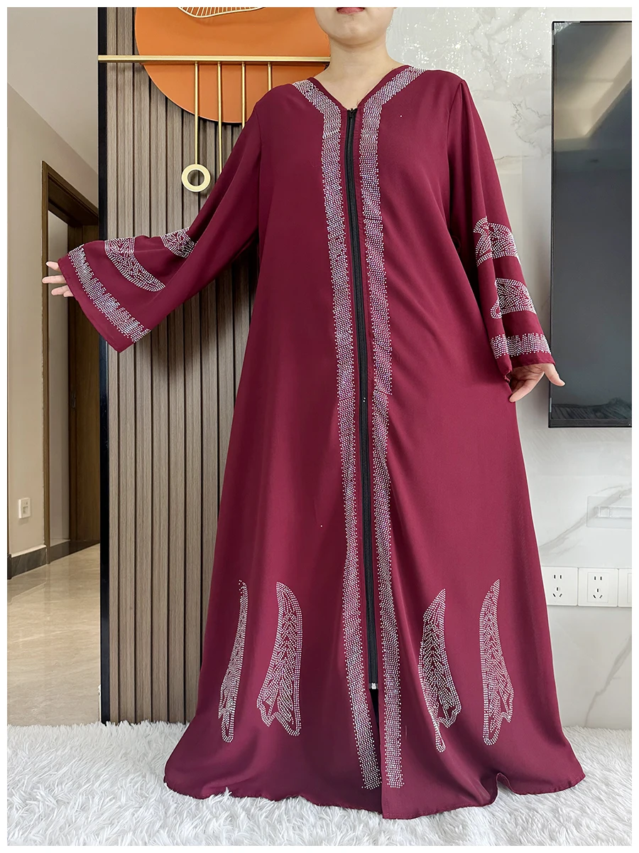 Latest Women Elegant Dress Chiffon Open Abaya with Zipper Muslim Women Dress Islamic Clothing Cardigan Abaya Women Muslim Dress