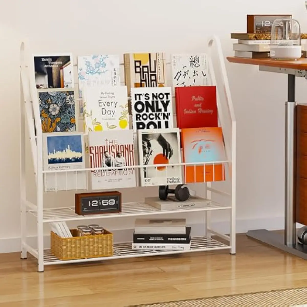 Freestanding Metal Bookshelf with Five Tier Ladder Design Floor Standing Narrow Display Unit for Living Room Office Kitchen Comp