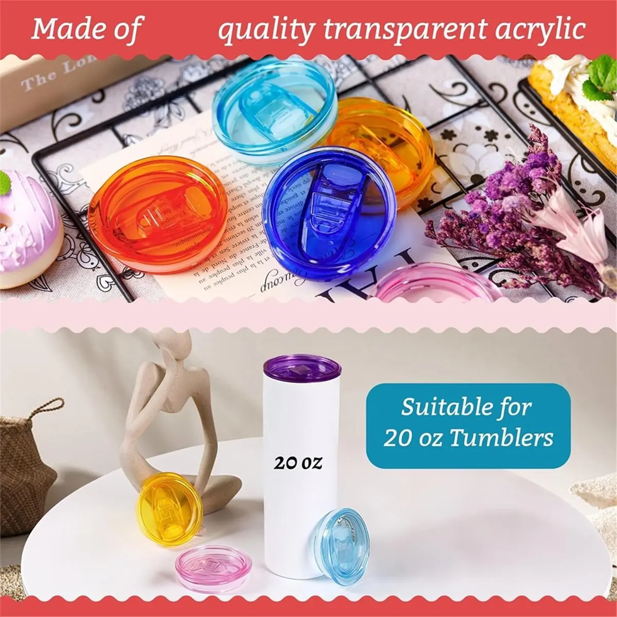 10 Pack 20 Oz Skinny Tumbler Replacement Lids Fit for 20oz Sublimation Tumblers Splash Sliding Covers