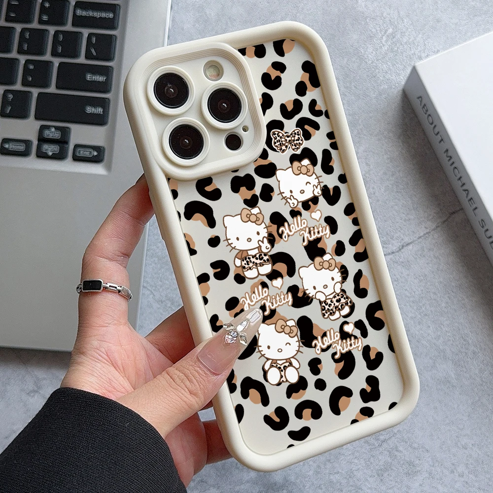 Leopard Hello Kitty Phone Case for Oppo Reno 12 11 10 8 7 6 5 4 3 2 Reno12 Reno11 Reno10 Reno8 T Z F Pro Plus 4G 5G Ladder Cover