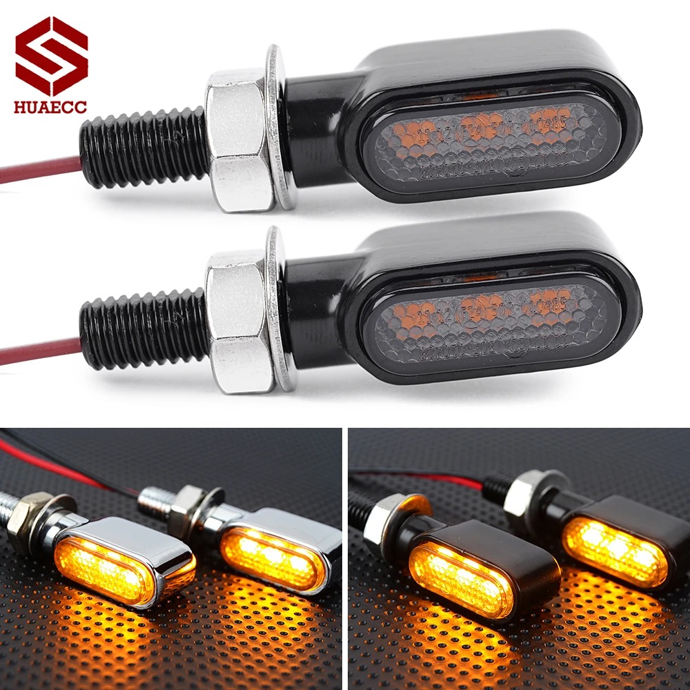 Par de 3 LED indicadores de motocicleta Mini luz LED de intermitente intermitente lámpara de señal ámbar intermitente negro/cromo intermitentes moto