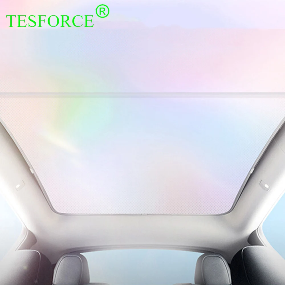 

For Tesla Model 3/Y 2021-2024 Sunroof Sunshades Ice Cloth Buckle Colorful Sunshades Front Rear Skylight Sun Visor 2in1 Sunshade