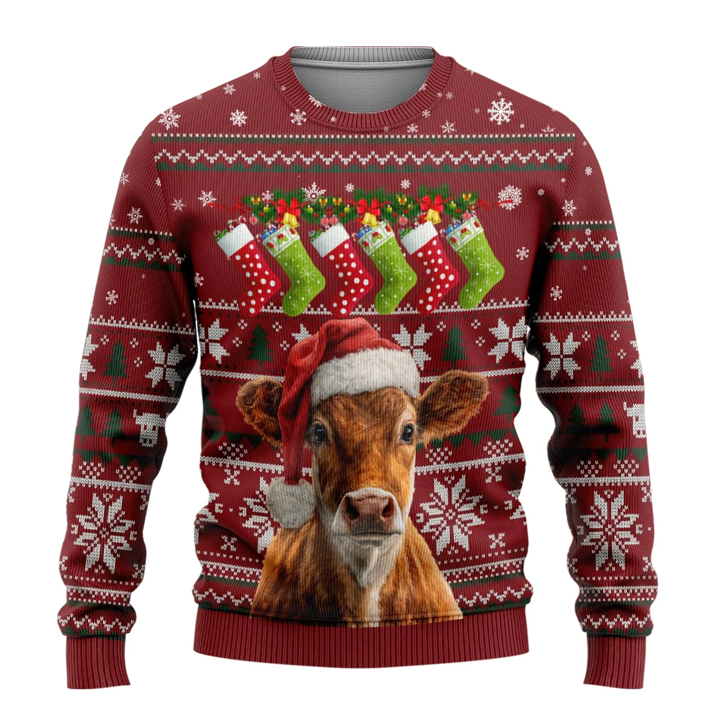 Cow Ugly Christmas Mens Sweater 3D Graphic Pullover Clothing Crewneck Long Sleeve Women Sweatshirt Vacation Set Jumper Sweater
