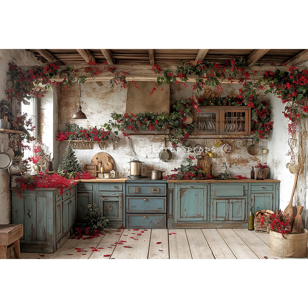 Realistic Kitchen Scene With White Cabinets Backdrops Kids Adult Photography Child Baby Photocall Decors Xmas Window Backgrounds