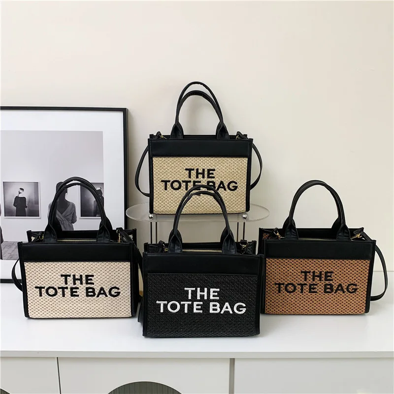 Foreign Female Style Simple Tote Bag 2024 New Pu Straw Fashion Handbag Crossbody Bags for Women