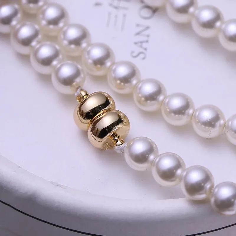 MeiBaPJ 5-6mm Round Real Natural Freshwater Pearl Beads Necklace 925 Sterling Silver Flower Clasp Fine Wedding Jewelry for Women