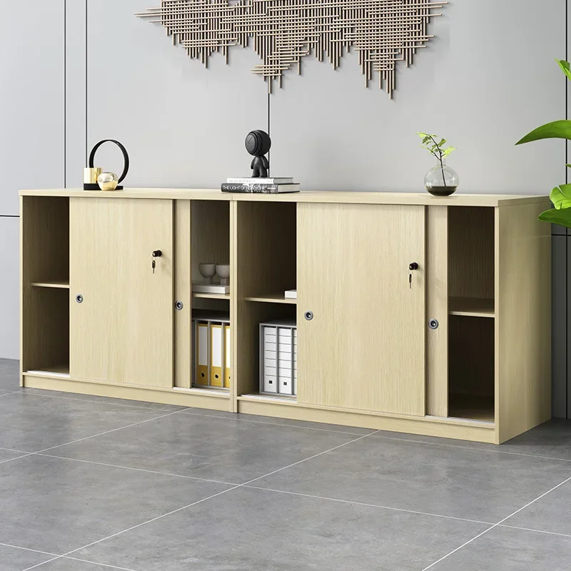 2026 Modern Simple Steel Panel Lockable Office Storage File Cabinet with Low Wooden Partition for Bank & Living Room