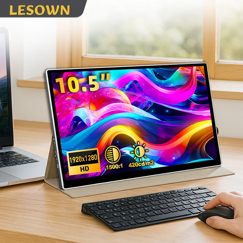 

LESOWN 10,5-дюймовый портативный внешний дисплей 1920x1280 IPS Мини-вспомогательный монитор USB Боковой экран для полевых работ Настройка без драйверов