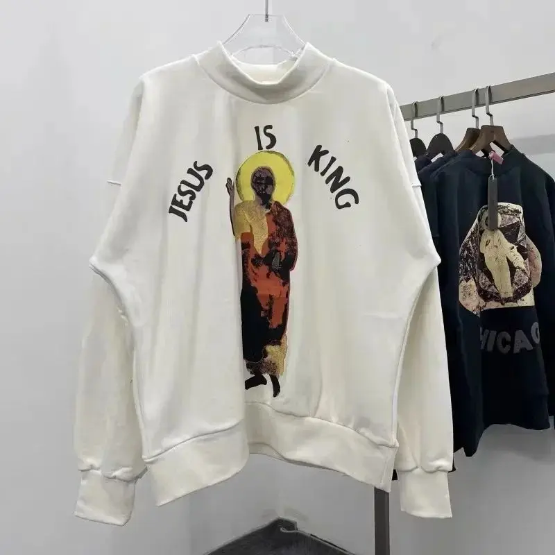 Oversized Winter Kanye Jesus Is King Sweatshirt for  Women Three Gods Letter Print CPFM Hip-Hop Hoodie Long Sleeve Pullover