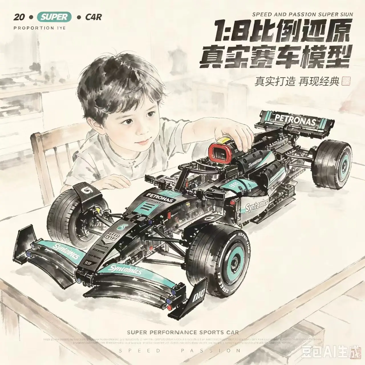 1420pcs new product W14E performance speed racing 88027 building blocks MOC sports car 1:8 model car DIY toy gift