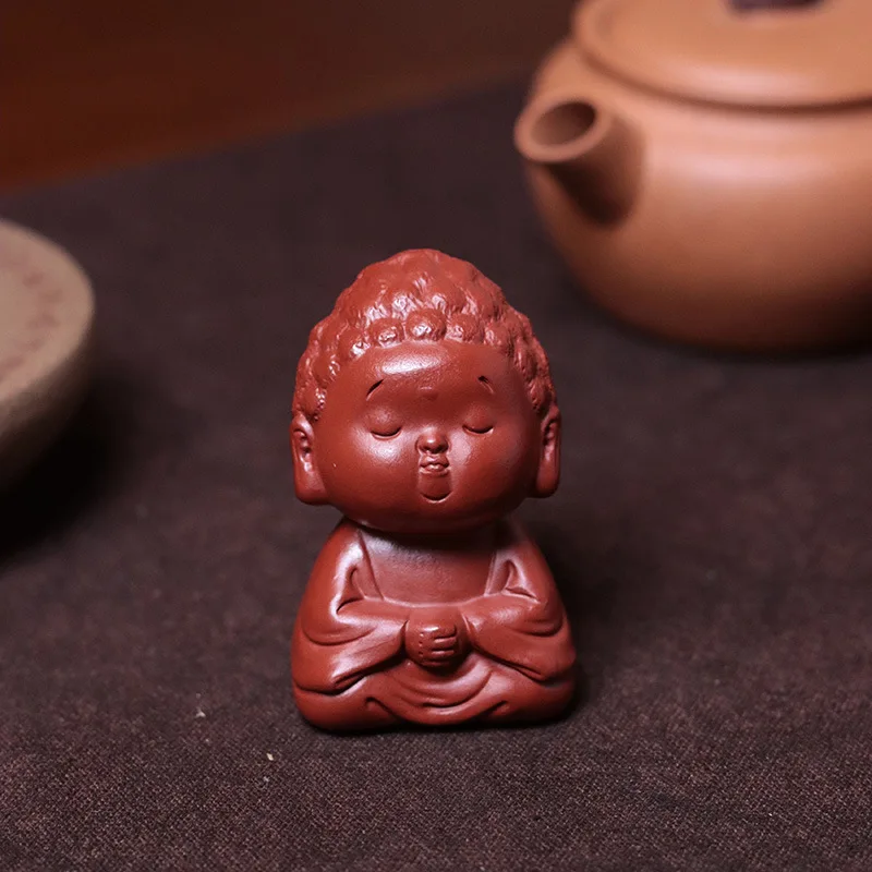 Collection Level Hand-made Dark-red Cute Little Monk Tea Pet Dahongpao Clay Zen Small Tathagata Crafts Tea Ceremony Accessories