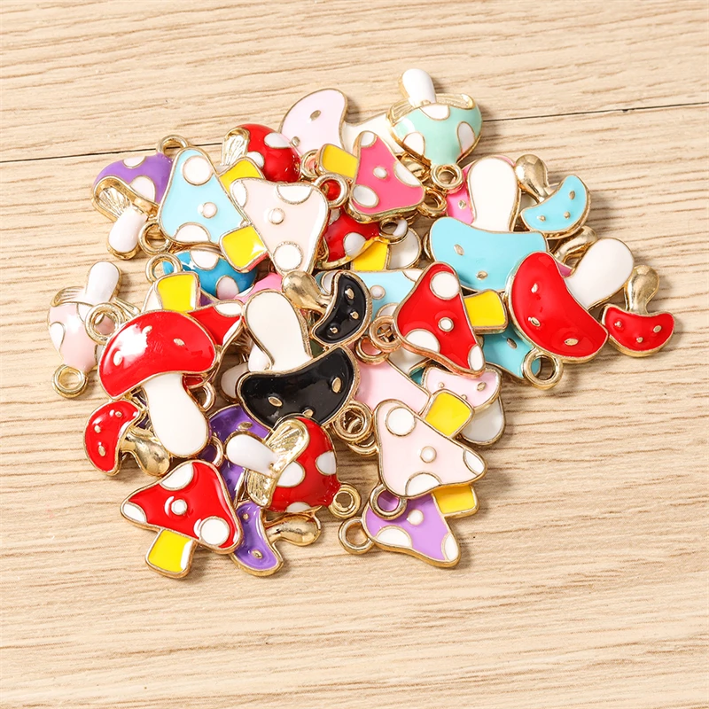 10 Stück Niedliche Gemischte Emaille-Pilz-Anhänger für die Herstellung von Ohrhängern, Halsketten, Armbändern, DIY-Bastelarbeiten und Schmuckzubehör – Detail 4