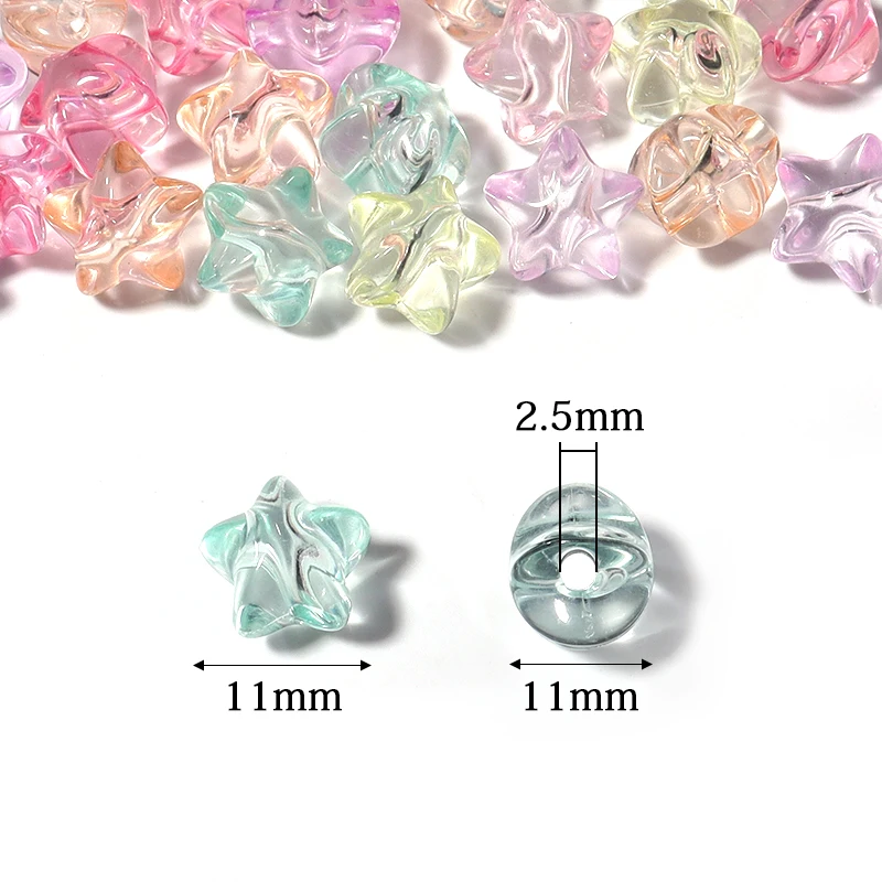 50pcs Acrylic Transparent Five-pointed Star Bead 11mm Colorful Loose Beads for Jewelry Making DIY Bracelet Necklace Accessories