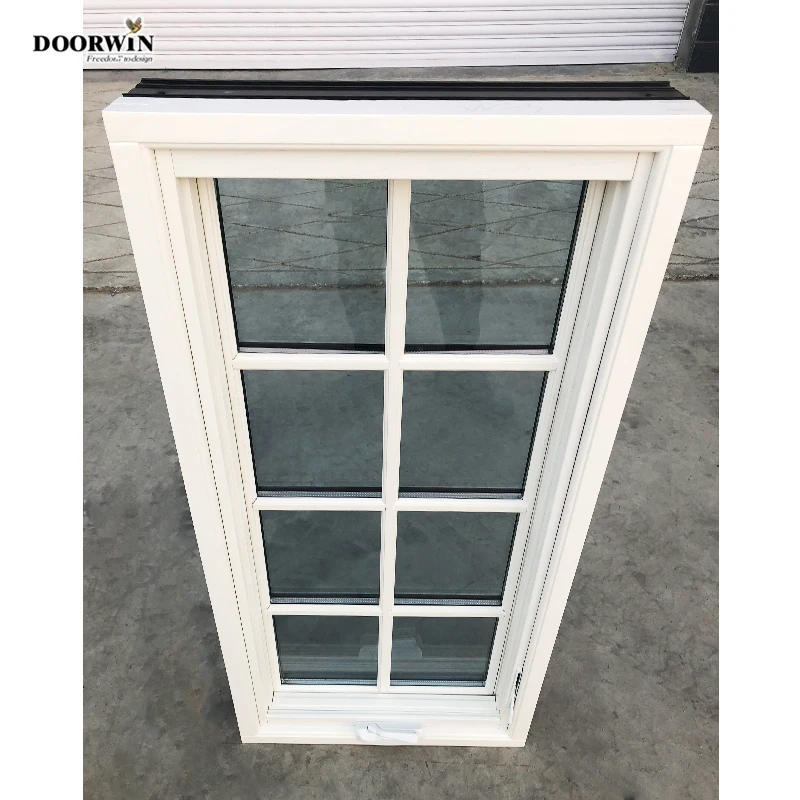 Doorwin New Product White Oak Wood Frame Alu-clad Grille Design Hurricane Impact Casement Windows