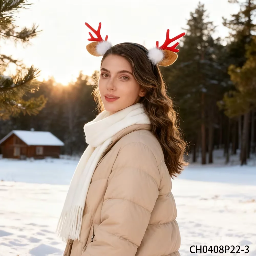 Opaska świąteczna z uroczymi futrzanymi rogami renifera - idealny dodatek na Wigilię i przyjęcia noworoczne