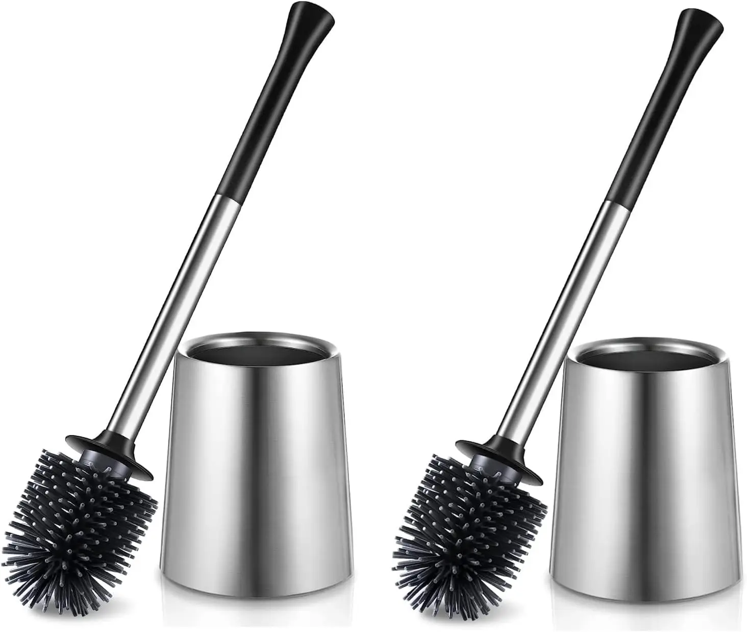 

2-Pack Silicone Stainless Steel Toilet Brush Holder Set for Deep Cleaning Bathroom Restroom Modern Compact RV Accessories