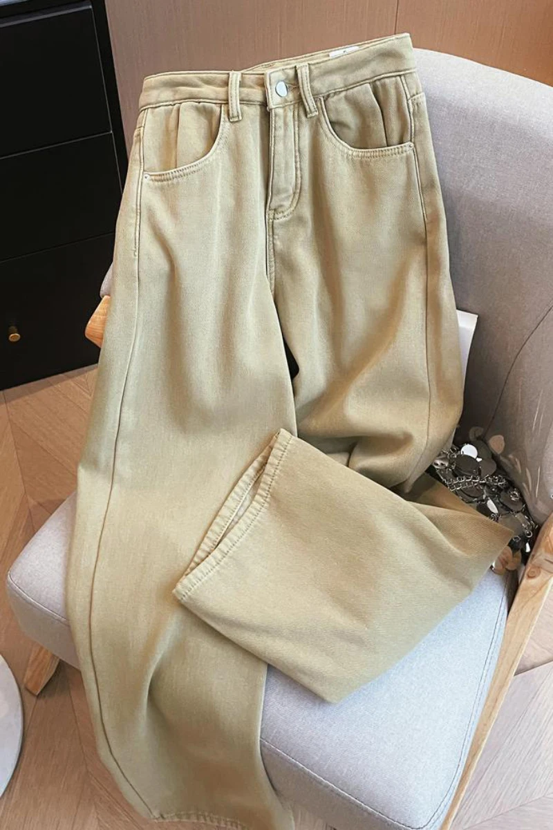 Bomon Autumn/Winter 2024 new retro thickened high-waisted straight tube loose slimming wide leg casual denim pants women