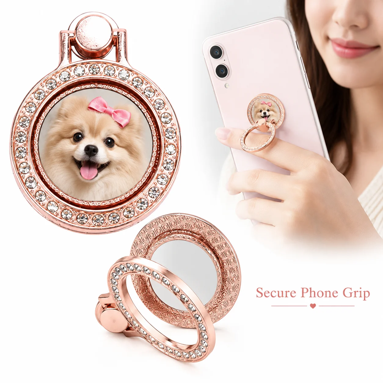 Custom Photo Glitter Mobile Phone Holder Ring Grip Personalized Round Picture Cellphone Mount Stand Universal Phone Kickstand