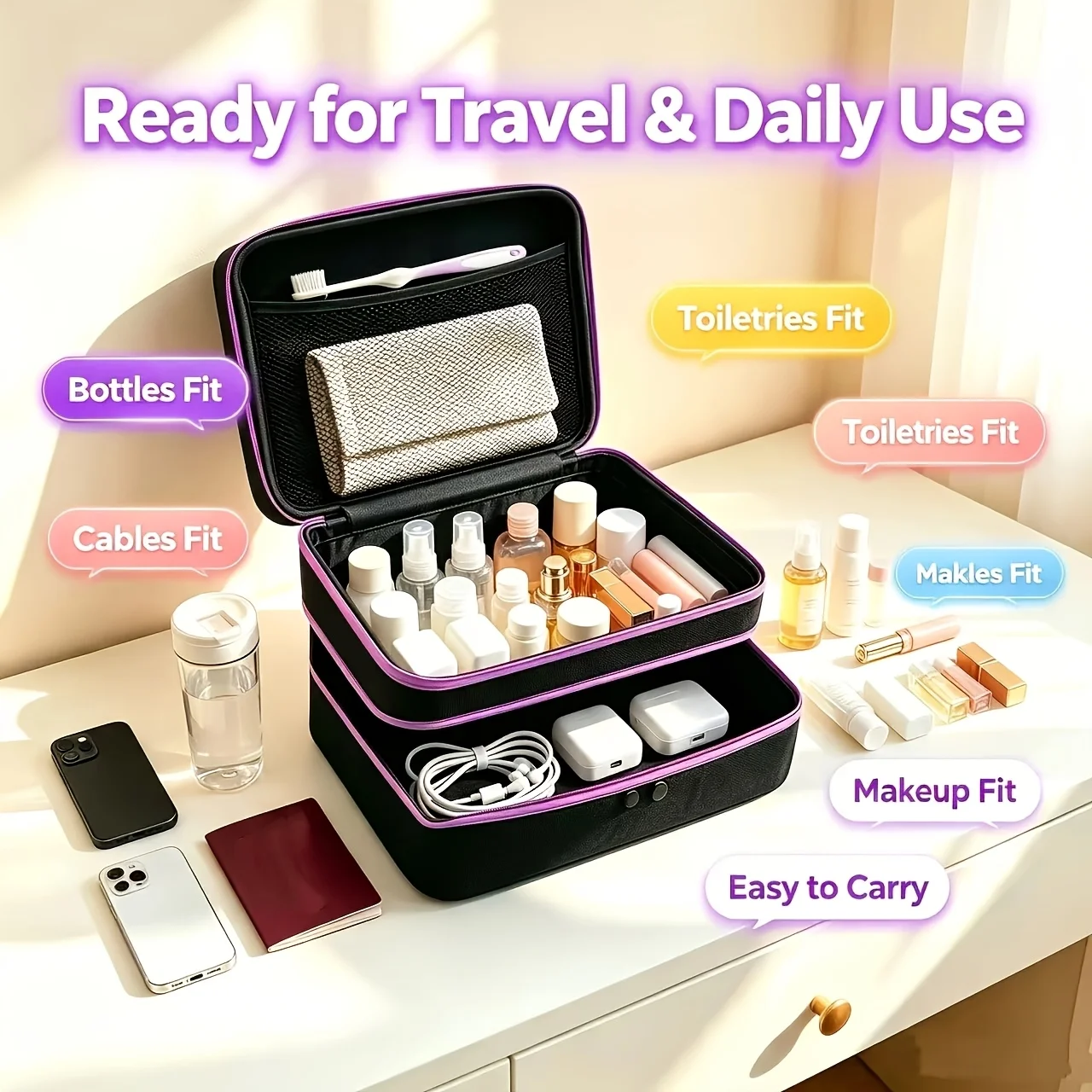Premium Double Layer Portable Storage Carry Bag, Spacious Multi Compartment Travel Organizer Tote, Durable Wear Resistant Handhe