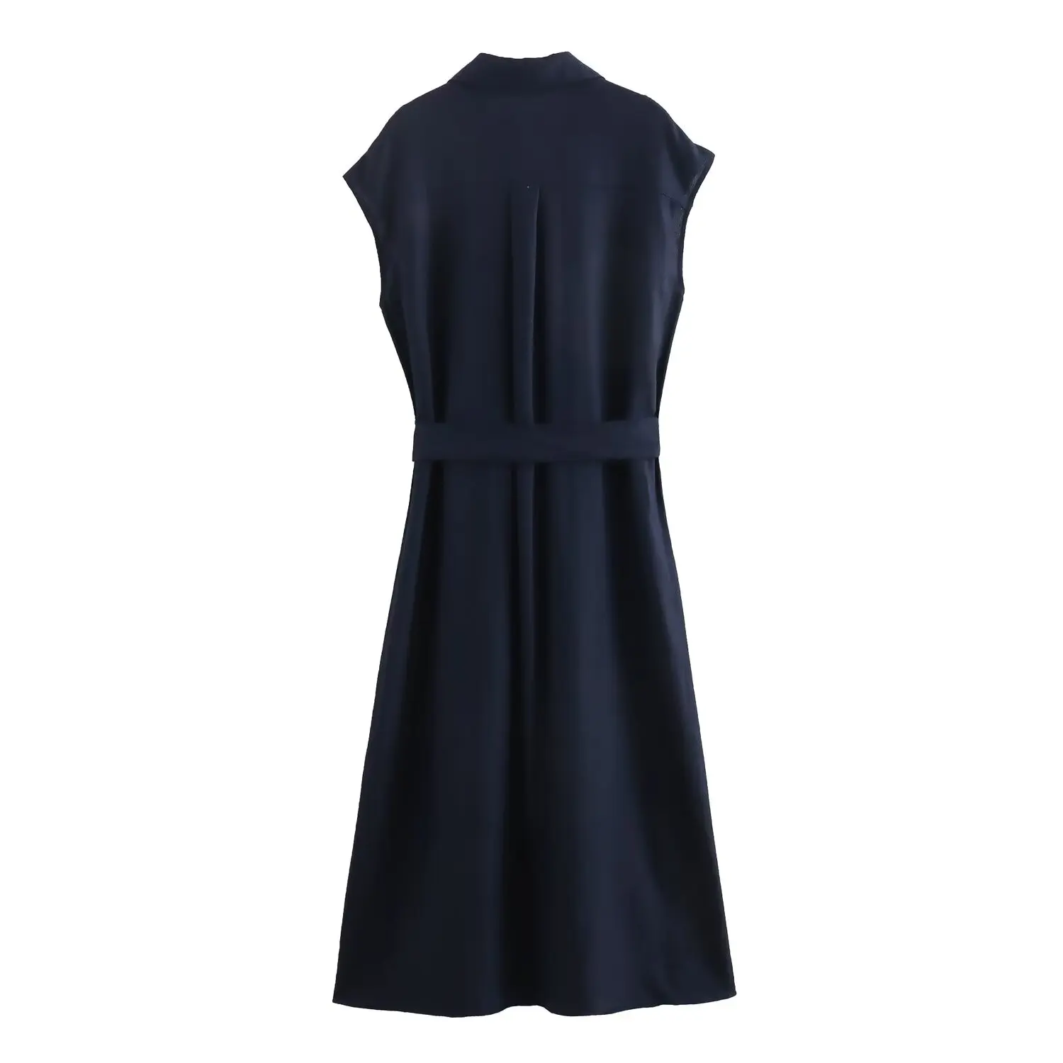 Women's 2024 New Chic Fashion Temperament Belt Accessories Shirt-style Midi Dress Retro Sleeveless Women's Dress Mujer