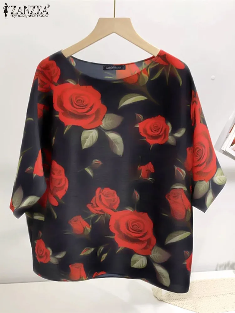 ZANZEA camicette moda donna bohémien stampa floreale top tuniche Casual estate mezza manica camicie coreano vacanza girocollo Blusa