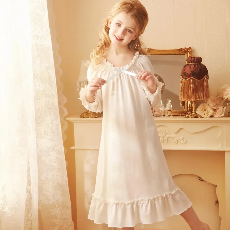 Princess Style Nightgowns For Girls Toddler 2022 Spring Atumn Long Sleeve Ruffle Hem Nightdress Children Kids Bedroom Nightwear