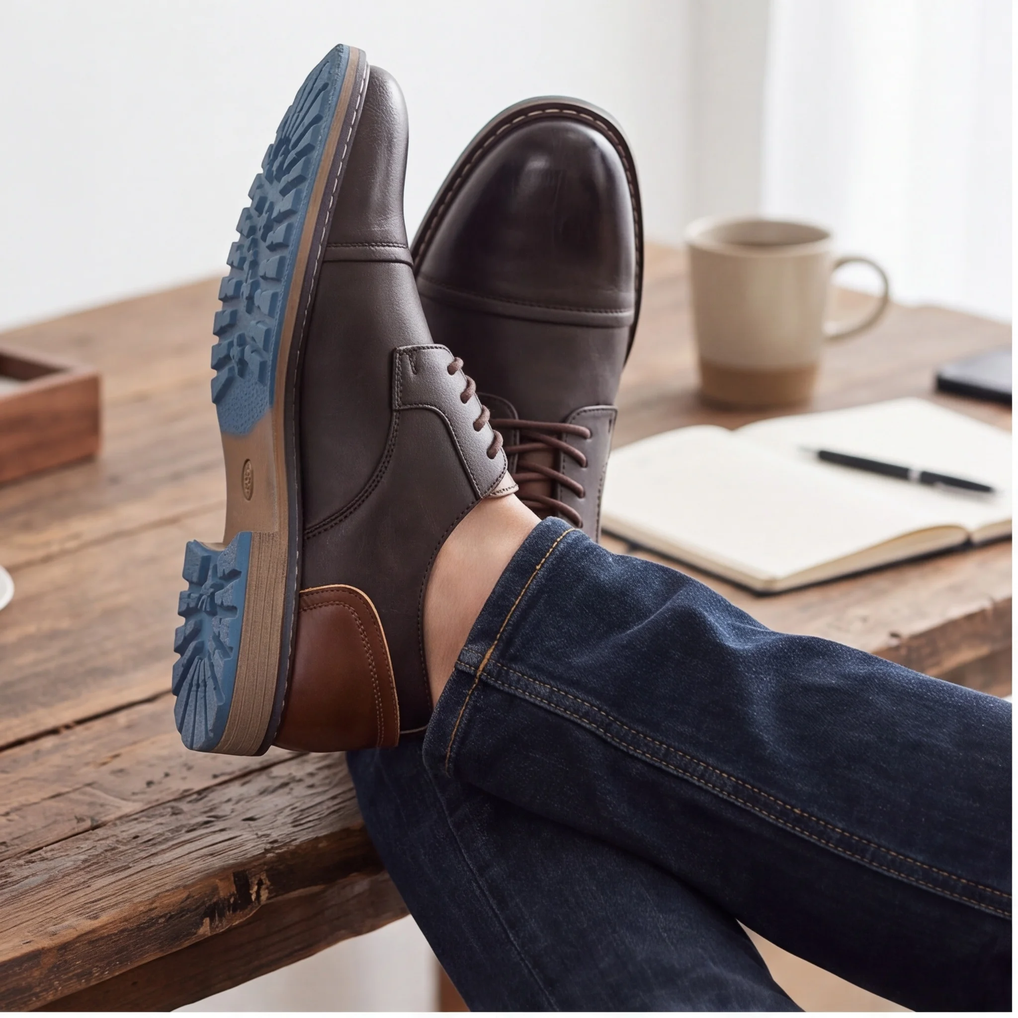 Herrenschuhe mit blauer Außensohle, Akzent-Schuhe für Männer, Business-Büro-Stil, Herrenschuhe mit Cap-Toe, Derby, zweifarbiges Design. – Detail 5