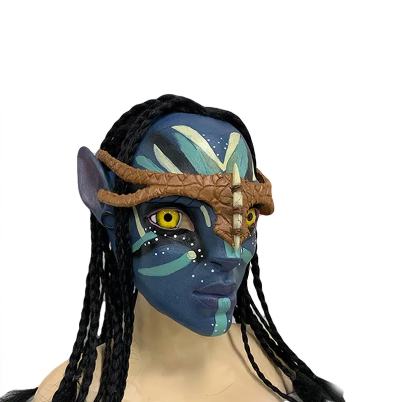 영화 아바타 2 Neytiri 코스프레 라텍스 마스크 브레이드 포함, 무대 공연 마스크, 남녀 할로윈 카니발 마스크, 파티 소품