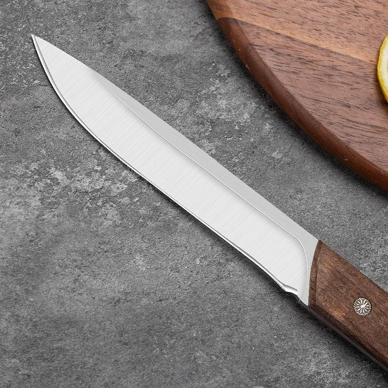 Stainless Steel Boning Knife 5Cr15 Meat Cutting Fruit Cleaver Butcher Knives Handmade Kitchen Knife with Cover Wooden Handle