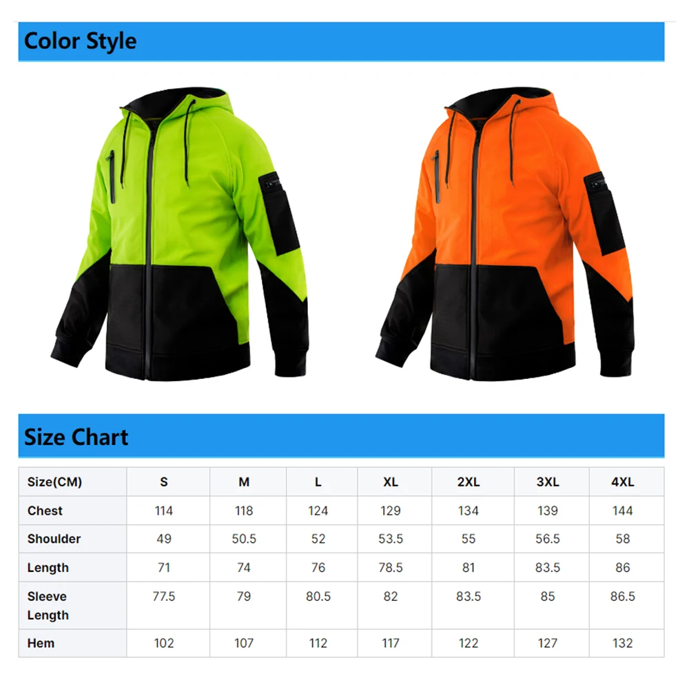 Men's Winter Safety Softshell Jacket Safety Hoodie for Men High Visibility Fleece Jacket Black Workwear