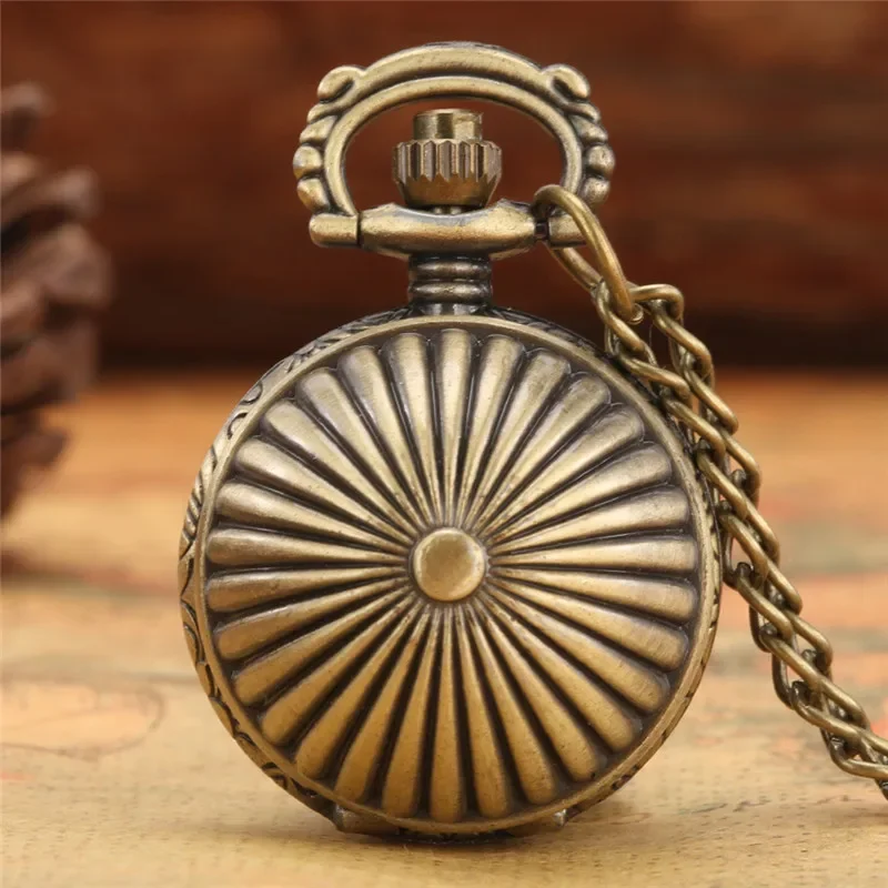 Vintage Style Mini Size Round Shape Pocket Watch with Wings Quartz Clock for Men Women with Necklace Chain Arabic Number Dial