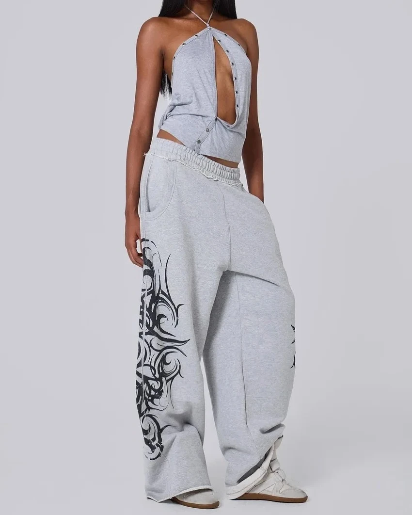 Uncuffed Sweatpants Streetwear Loose Fit Gym Dragon Soul Oversized Joggers Men Women Cotton Yoga Lounge High Waist Pants