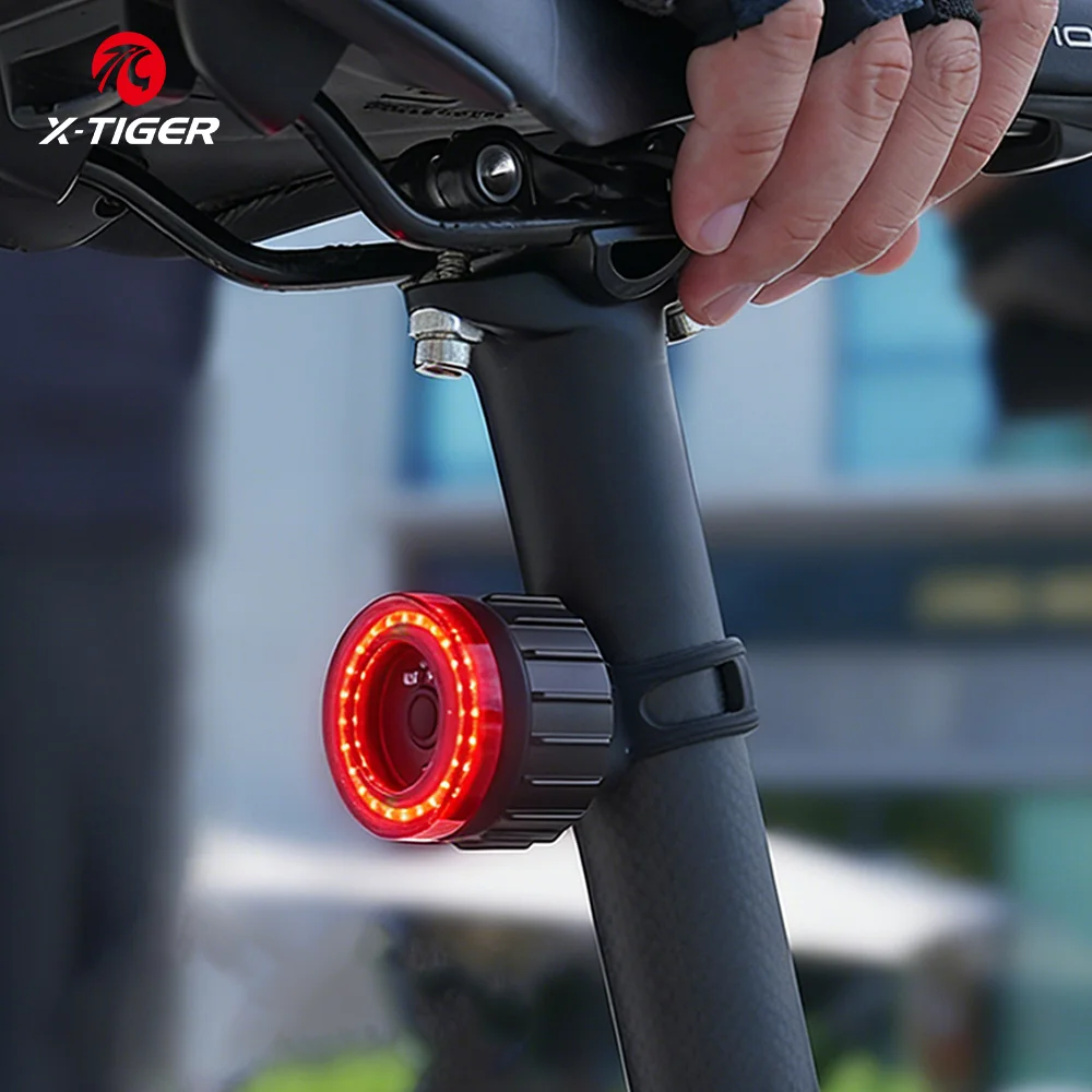 X-TIGER LED Charging Cycling Taillight Smart Brake Tail Light Automatic Sensing Start-Stop Bicycle Taillight Bike Warning Light