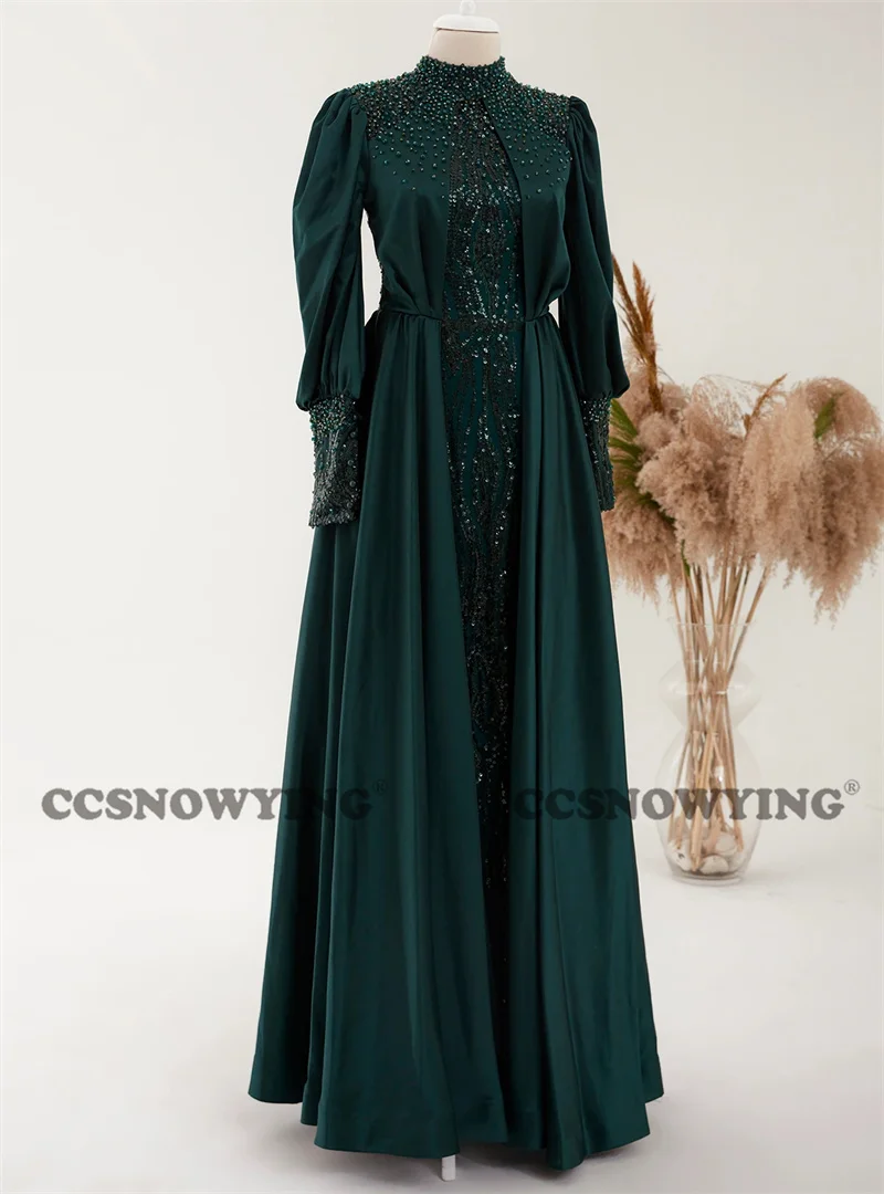 Satijnen Appliques Moslim Avondjurken Islamitische Lange Mouw Vrouwen Formele Feestjurk Prom Dress Arabic Dubai Marokkaanse Kaftan