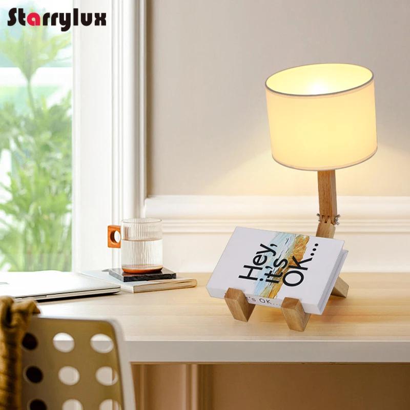 مصباح طاولة روبوت خشبي بمفاصل متحركة إبداعية على الطراز الأوروبي الأمريكي الياباني هدية ضوء بجانب السرير #4