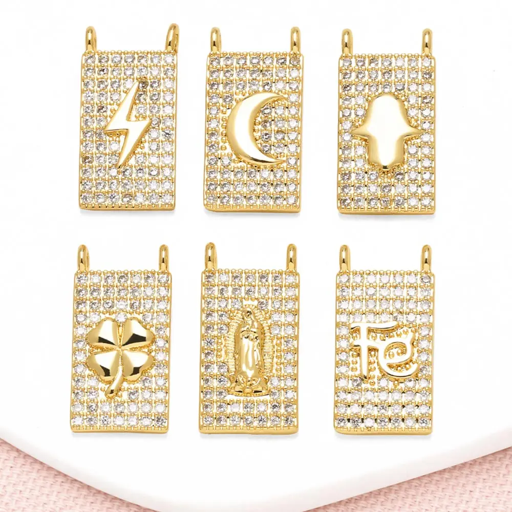 OCESRIO White Crystal Lightning Moon Pendant for Necklace Copper Gold Plated FE Fatima Hand Jewelry Making Component pdta830