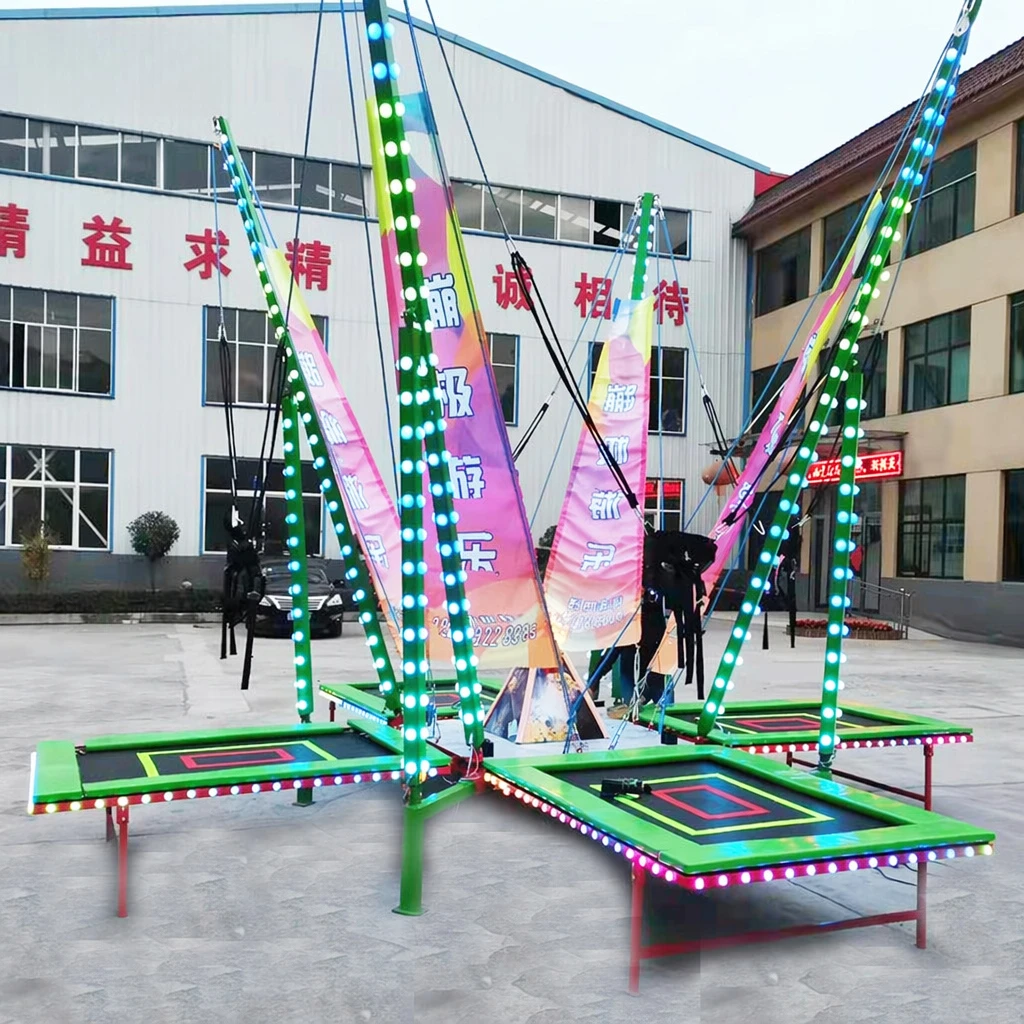 New Outdoor Attraction Dazzling Light-Up Jumping Bungee Trampoline Ride Made of Durable PP Material