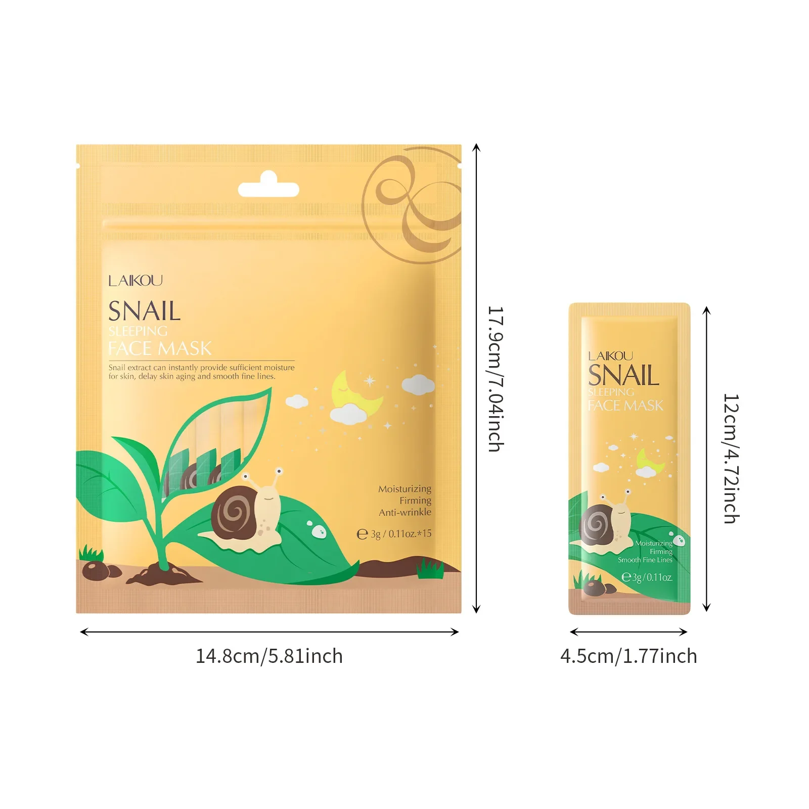 15pcs Snail Moisturizing Facial Mask Hydrating Sleeping Face Sheet Masks Repairing & Nourishing Night Face Mask Skin Care LAIKOU