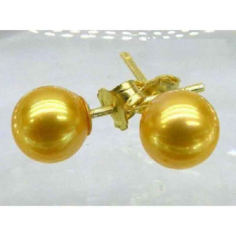 

LUXURIOUS AAA 9-10MM ROUND GOLD YELLOW PEARLS EARRING 14K GOLD