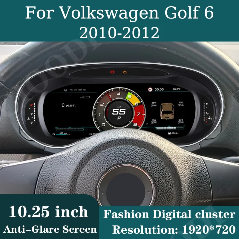 

10,25-дюймовый ЖК-дисплей приборной панели для VW Volkswagen Golf 6 2010-2012, одометр, спидометр, виртуальная приборная панель, цифровой кластер, CarPlay