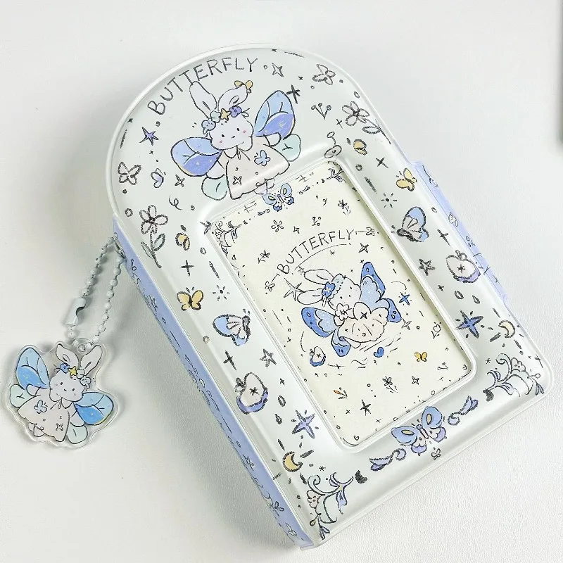 Blue Butterfly Rabbit Card Holder, 1-Pocket Photocard Binder, Meal Card & ID Card Wallet for Kpop Fans
