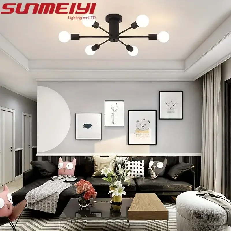Nordic Minimalist Modern Atmosphere Living Room Dining Room Chandelier Bedroom Guest Room Iron Branch LED Ceiling Light Fixture