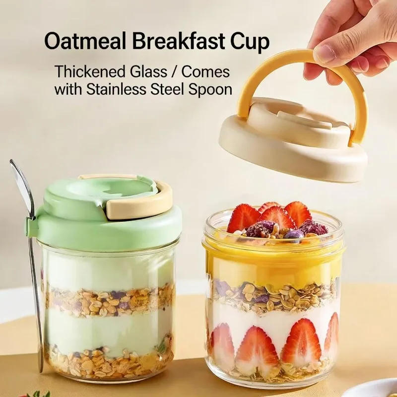 New 430ML Breakfast Cup Portable Oatmeal Cereal Nut Yogurt Salad Cup With Spoon Picnic Lunch Box Students Food Storage Container