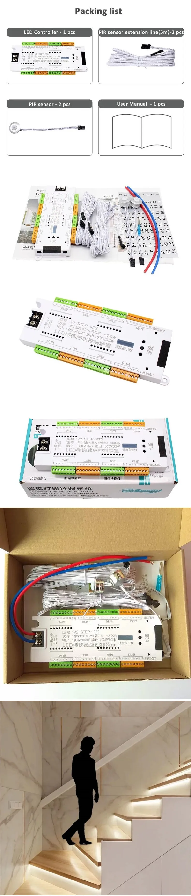 32-Kanal-LED-Treppenbeleuchtung mit PIR-Bewegungssensor-Controller für automatische Treppenstufen-Induktionsstreifen-Steuerungen – Detail 6