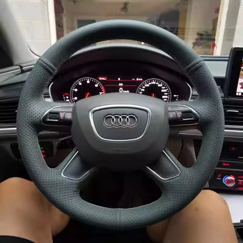 For Audi A6L 2016 Steering Wheel Cover Audi C7 A4L Q3 Q5L hand-sewn Custom Car Steering Wheel Braid Cover Interior Accessories