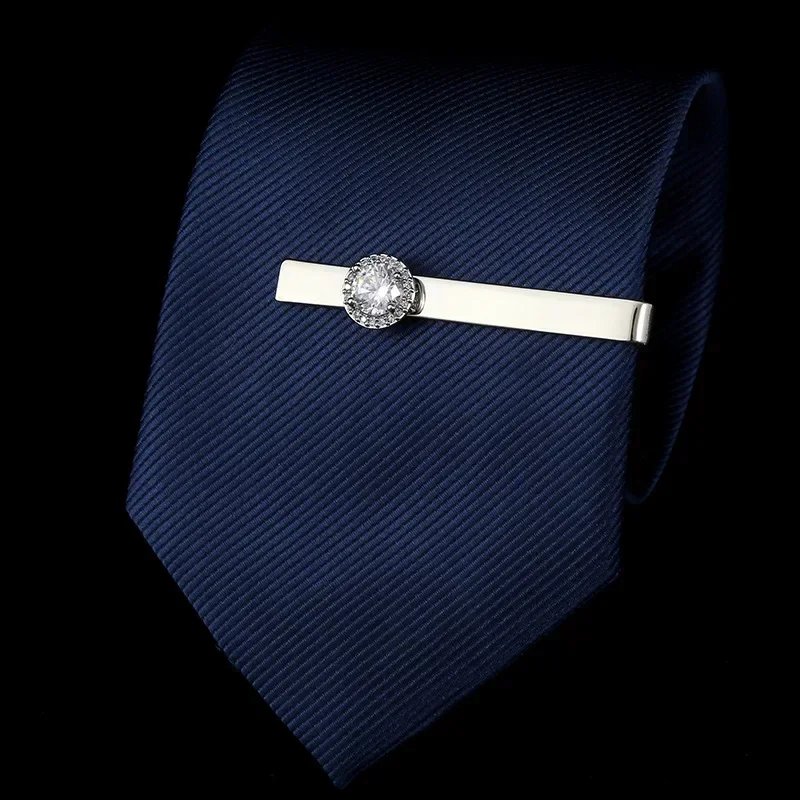 Men\'s High-end Round Zircon Tie Clip Fashion Wedding Dress Necktie Accessories Jewelry Luxury Rhinestone Ties Clips Gift for Men